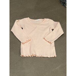 Jamie Kay Pink And White Stripe Ribbed Ruffle Long Sleeved Tee 6/12M EUC